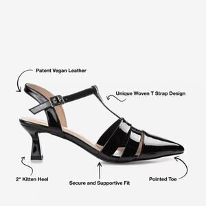 Journee Collection Jazlynn Black Patent Kitten Heel Pumps Size 7